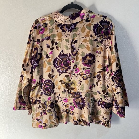 Vintage Y2K i.e. Woman Blouse 2X 100% Silk Button Front Floral Satin Artsy Asian - Picture 4 of 7